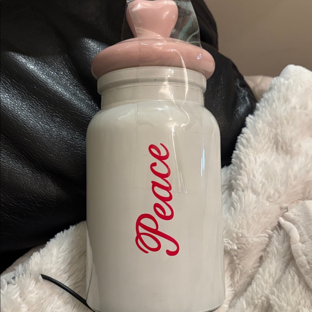 White Ceramic Jar with Pink Heart Lid